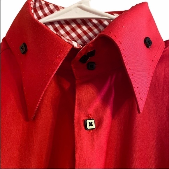 Domani Blue Label Red Button Down Shirt Sz 34/35 (L) 16 - Picture 4 of 7